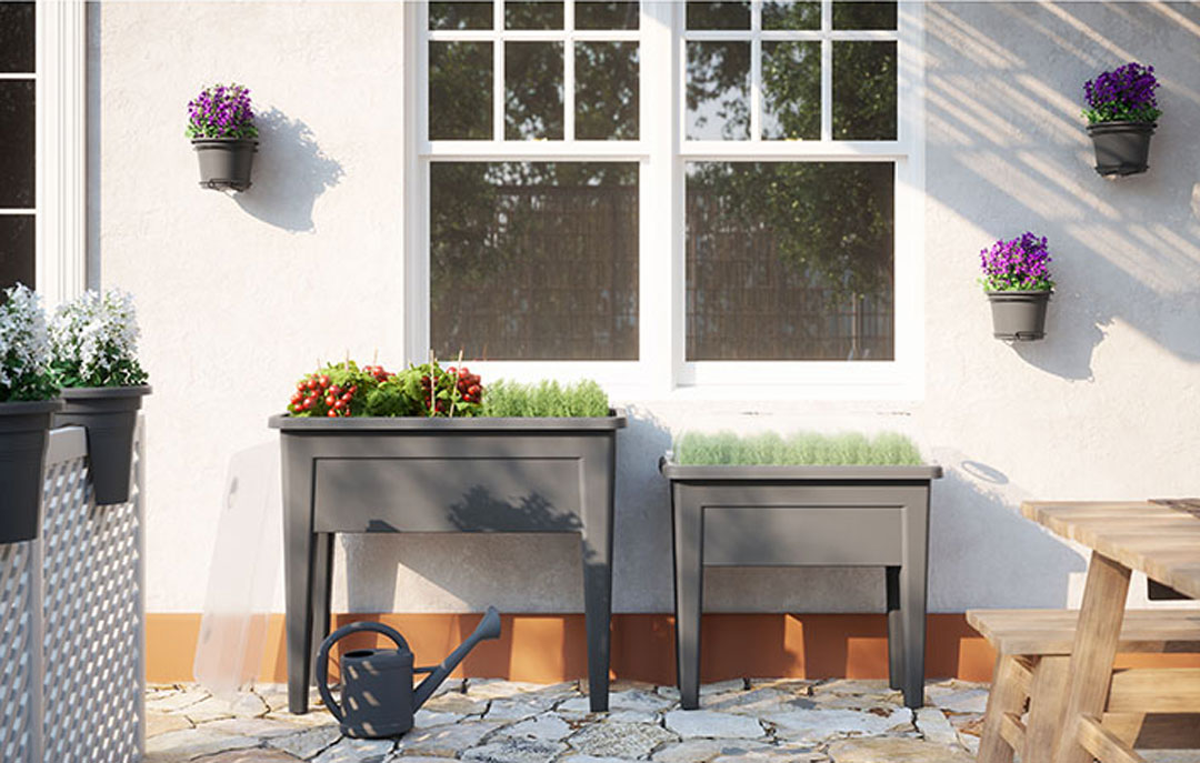 Mesas de cultivo en terraza urbana Mesas de cultivo en terraza urbana