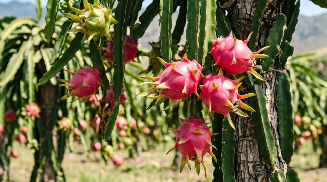 Planta con frutos de Pitahaya